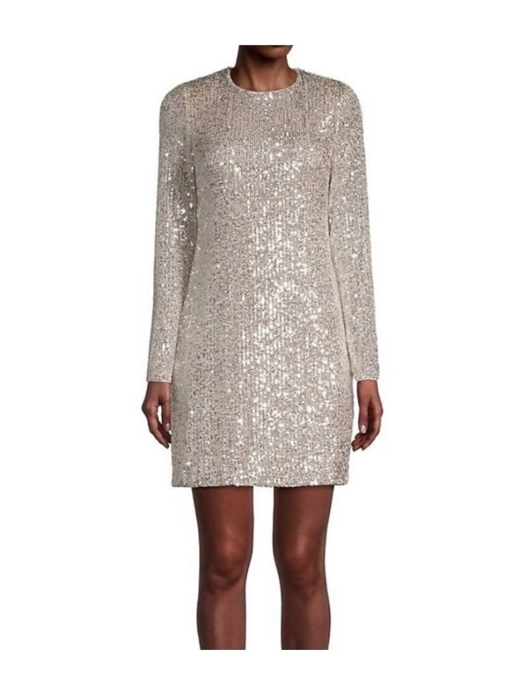 Eliza J- Sequin Long-Sleeve Shift Dress - Champagne- 4